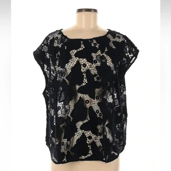 Talbots | Dark Navy Sheer Butterfly Embroidered Short Sleeve Blouse Size M NWT - Picture 1 of 3